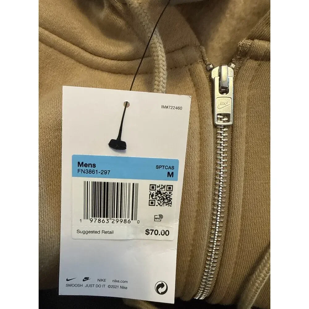 NEW Nike Club Men's Full-Zip Fleece Hoodie Parachute Beige FN3861-297 Size M